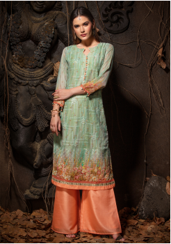 Green Color Designer Georgette Kurti